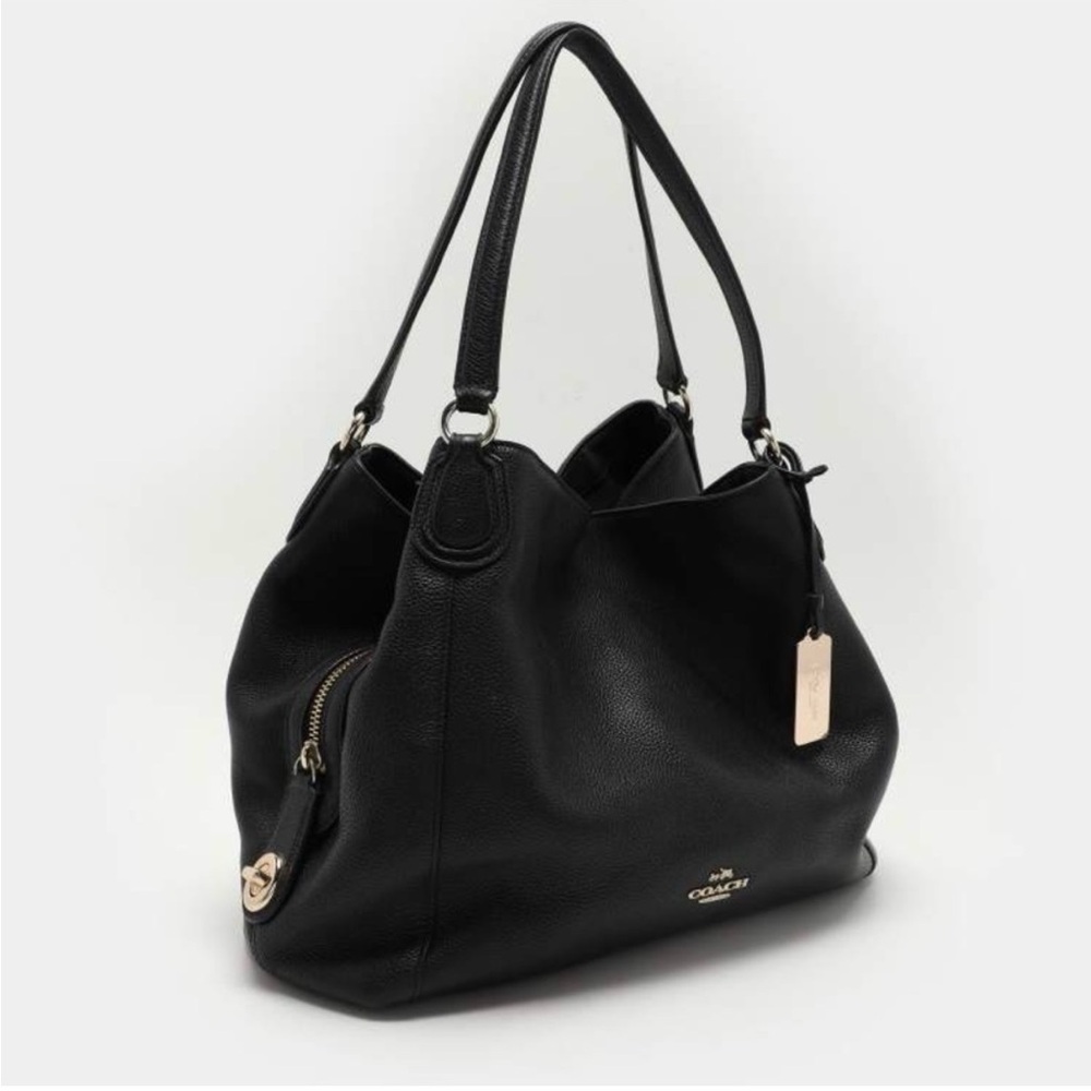Coach Edie Refined Black Pebbled Leather Shoulder Bag